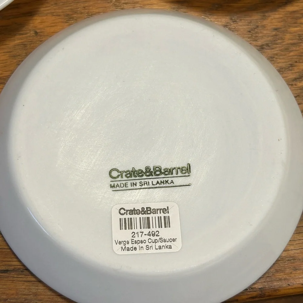 NEW Crate & Barrel Verge Espresso Cup and Saucer Set Made in Sri Lanka Set of 6